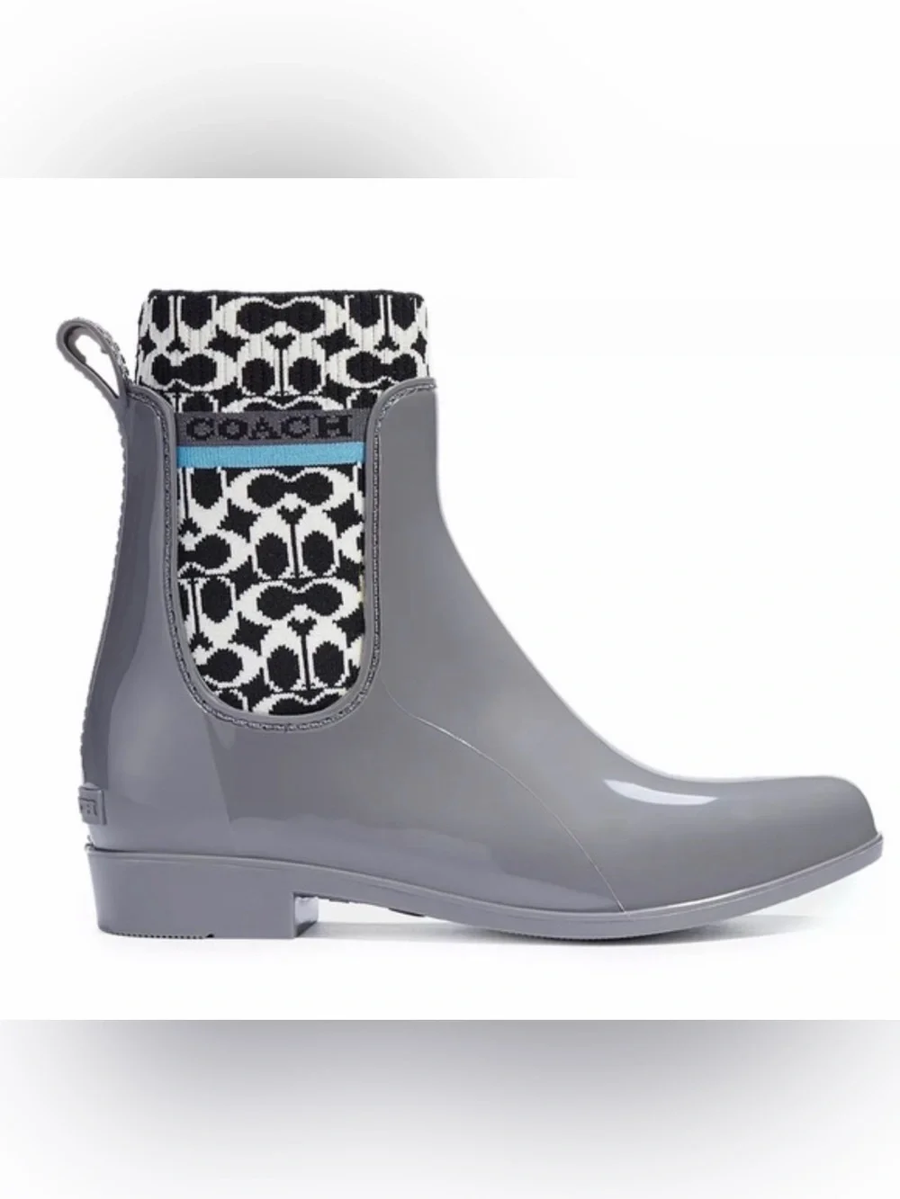COACH Gray Glossy rivington Chelsea Rain Boot with Signature Knit Cuff